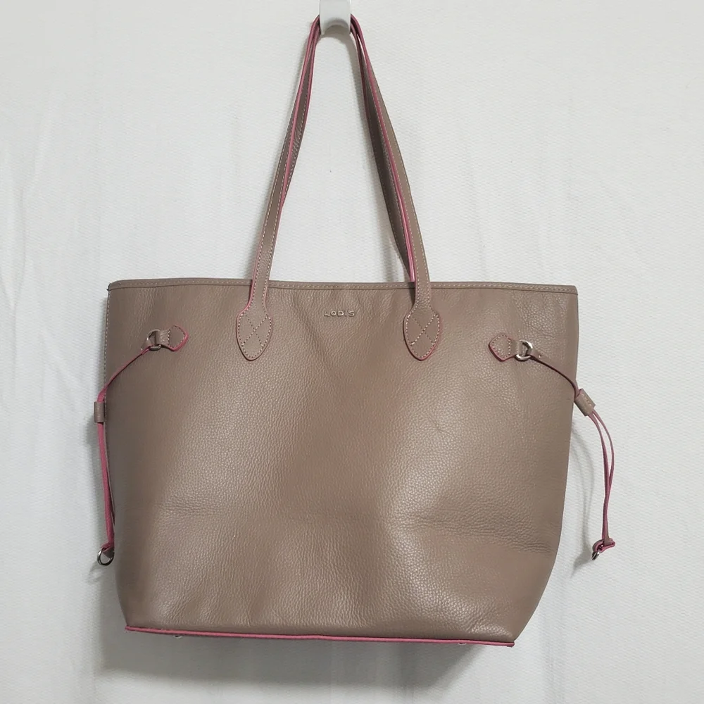 Lodis Bliss Leather Tote Large Shoulder Bag Taupe
